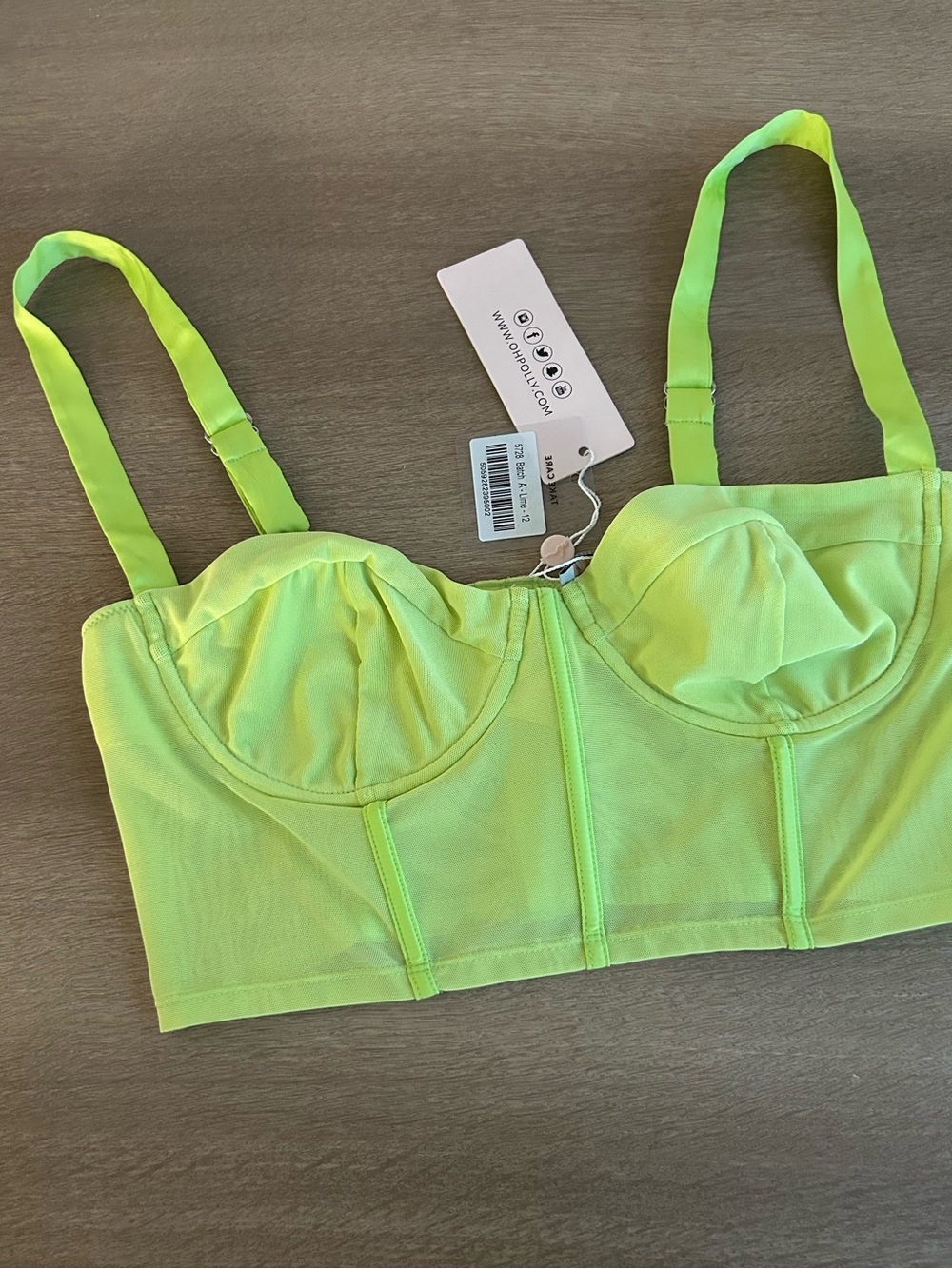 Oh Polly Neon Lime Longline Bustier Bra